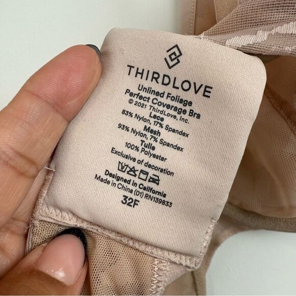 THIRDLOVE Unlined Foliage Perfect Coverage Bra Size 32F Women's Nude - Picture 6 of 6